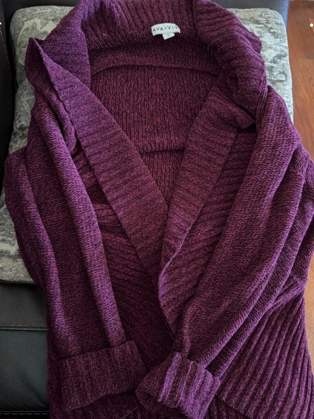 Ava & Viv Deep Plum Shawl-Collar Open Front Cardigan